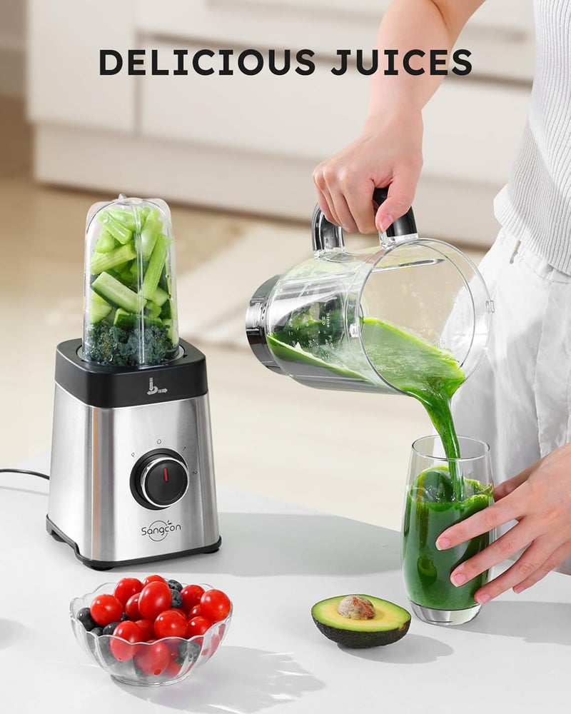 sangcon Blenders and Food Processor Combo for Kitchen, 5 in 1 Blender for Shakes and Smoothies, Meat Chopped, Grinding & more, 40 oz Jar & 17oz Cup with To-Go Lid, Stainless Steel Silver - Image 3